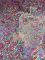 Load image into Gallery viewer, Pink lips Shattered on white Spandex Fabric by the yard 4 way stretch

