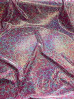 Load image into Gallery viewer, Holographic Pink Mini Cow Print Spandex Fabric — Iridescent Foil Stretch, Sold by the Yard, Rave &amp; Festival Fabric, Dance Costume, Cosplay
