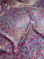 Load image into Gallery viewer, Holographic Pink Mini Cow Print Spandex Fabric — Iridescent Foil Stretch, Sold by the Yard, Rave &amp; Festival Fabric, Dance Costume, Cosplay
