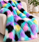 Load image into Gallery viewer, Rainbow Print Faux Fur Fabric — Pastel Multicolor Long Pile, Sold by the Yard, Fluffy Craft Fur, Rave &amp; Festival, Costumes
