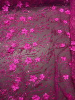 Load image into Gallery viewer, 3D Floral Lace Fabric – Hot Pink Embroidered Mesh Appliqué Flowers for Prom Dresses, Evening Gowns, Bridal
