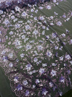 Load image into Gallery viewer, 3D Floral Lace Fabric – Lavender Embroidered Mesh Appliqué Flowers for Prom Dresses, Evening Gowns, Bridal
