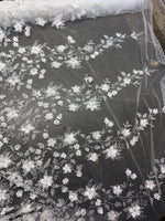 Load image into Gallery viewer, 3D Floral Lace Fabric – White Embroidered Mesh Appliqué Flowers for Prom Dresses, Evening Gowns, Bridal
