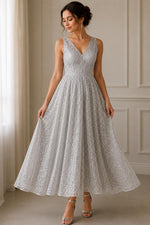 Load image into Gallery viewer, White Web Sequin Fabric by the Yard – Embroidered Mesh Lace with Sparkle Sequins

