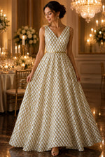 Load image into Gallery viewer, Gold Diamond Sequin Mesh sequin fabric , Prom Dress , Evening Gown Material
