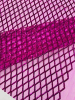Load image into Gallery viewer, Fuchsia Diamond Sequin Mesh sequin fabric , Prom Dress , Evening Gown Material
