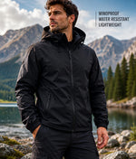 Load image into Gallery viewer, Black Waterproof Nylon Windbreaker Fabric by the Yard – Lightweight Outdoor Jacket Material, Rain Resistant Apparel
