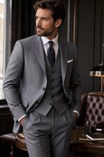 Load image into Gallery viewer, PinStripe Faux Wool Suiting Fabric, Suits, skirts, slacks, jackets, No Stretch, Sells by the Yard
