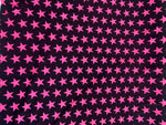 Load image into Gallery viewer, Hot Pink stars on black Spandex trixot 4 way stretch fabric 58" wide
