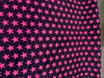 Load image into Gallery viewer, Hot Pink stars on black Spandex trixot 4 way stretch fabric 58" wide
