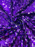 Load image into Gallery viewer, Purple Sequin Fabric on Mesh — Petal, Sold by the Yard, Bridal &amp; Evening Gown Fabric, Costume, Drag, Pageant Material
