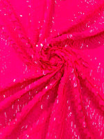 Load image into Gallery viewer, Neon Hot Pink Sequin Fabric on Mesh — Petal, Sold by the Yard, Bridal &amp; Evening Gown Fabric, Costume, Drag, Pageant Material

