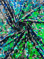 Load image into Gallery viewer, Green Black Sequin Fabric on Mesh — Petal, Sold by the Yard, Bridal &amp; Evening Gown Fabric, Costume, Drag, Pageant Material
