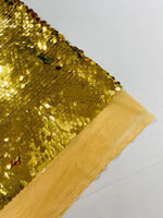 Load image into Gallery viewer, Gold Sequin Fabric on Mesh — Petal, Sold by the Yard, Bridal &amp; Evening Gown Fabric, Costume, Drag, Pageant Material
