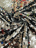 Load image into Gallery viewer, Black Sequin Fabric on Mesh — Petal, Sold by the Yard, Bridal &amp; Evening Gown Fabric, Costume, Drag, Pageant Material
