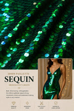 Load image into Gallery viewer, Green /Blue Shiny 20mm paillette sequin on mesh fabric sold by yard
