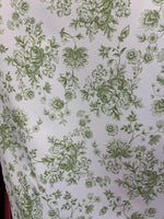 Load image into Gallery viewer, Green Floral Toile Polyester Poplin Fabric —Bouquet Print on White, Sold by the Yard,Sewing Fabric, Dresses
