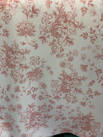 Load image into Gallery viewer, Dusty Pink Floral Toile Polyester Poplin Fabric —Bouquet Print on White, Sold by the Yard,Sewing Fabric, Dresses
