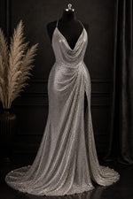 Load image into Gallery viewer, Silver 58/60" Wide Stretch Metallic Chainmail Faux Chain sheer Fabric/Cosplays Costumes.
