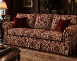 Load image into Gallery viewer, Crimson Damask Chenille Upholstery Drapery fabric by the yard 57" Wide
