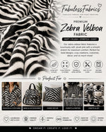 Load image into Gallery viewer, Zebra Large White and Black velbo faux fur fabric per yard
