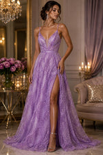 Load image into Gallery viewer, Lilac Beaded Sequin with pearls by the Yard, Glitter Mesh, Prom Dress Fabric
