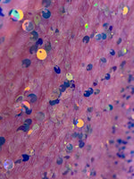 Load image into Gallery viewer, Pink iridescent Sequin Stretch Velvet Fabric – Sparkly Spandex for Dresses, Costumes, Dancewear &amp; Event Decor
