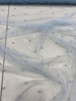 Load image into Gallery viewer, Pearl Beaded Blue Mesh Fabric by Yard, Glitter Tulle for Bridal Gowns, Prom Dresses, Veils &amp; Event Decor
