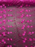Load image into Gallery viewer, 3D Floral Lace Fabric – Hot Pink Embroidered Mesh Appliqué Flowers for Prom Dresses, Evening Gowns, Bridal
