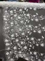 Load image into Gallery viewer, 3D Floral Lace Fabric – White Embroidered Mesh Appliqué Flowers for Prom Dresses, Evening Gowns, Bridal
