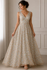 Load image into Gallery viewer, Blush Peach Web Sequin Fabric by the Yard – Embroidered Mesh Lace with Sparkle Sequins
