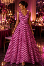 Load image into Gallery viewer, Fuchsia Diamond Sequin Mesh sequin fabric , Prom Dress , Evening Gown Material
