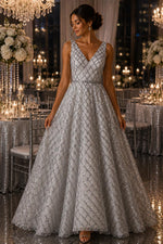 Load image into Gallery viewer, Silver Diamond Sequin Mesh sequin fabric , Prom Dress , Evening Gown Material
