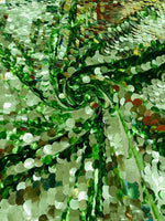 Load image into Gallery viewer, Sage Green Holographic Sequin Fabric on Mesh — Petal, Sold by the Yard, Bridal &amp; Evening Gown Fabric, Costume, Drag, Pageant Material
