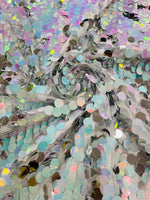 Load image into Gallery viewer, Silver Aqua-Pink Iridescent Sequin Fabric on Mesh — Petal, Sold by the Yard, Bridal &amp; Evening Gown Fabric, Costume, Drag, Pageant Material
