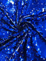 Load image into Gallery viewer, Royal Blue Sequin Fabric on Mesh — Petal, Sold by the Yard, Bridal &amp; Evening Gown Fabric, Costume, Drag, Pageant Material
