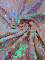 Load image into Gallery viewer, Pink Iridescent Sequin Fabric on Mesh — Petal, Sold by the Yard, Bridal &amp; Evening Gown Fabric, Costume, Drag, Pageant Material
