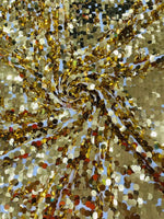 Load image into Gallery viewer, Light Gold Sequin Fabric on Mesh — Petal, Sold by the Yard, Bridal &amp; Evening Gown Fabric, Costume, Drag, Pageant Material
