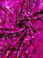 Load image into Gallery viewer, Fuchsia Sequin Fabric on Mesh — Petal, Sold by the Yard, Bridal &amp; Evening Gown Fabric, Costume, Drag, Pageant Material
