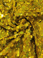 Load image into Gallery viewer, Dark Gold  Sequin Fabric on Mesh — Petal, Sold by the Yard, Bridal &amp; Evening Gown Fabric, Costume, Drag, Pageant Material
