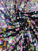 Load image into Gallery viewer, Black Purple Iridescent Sequin Fabric on Mesh — Petal, Sold by the Yard, Bridal &amp; Evening Gown Fabric, Costume, Drag, Pageant Material

