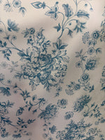 Load image into Gallery viewer, Blue Floral Toile Polyester Poplin Fabric —Bouquet Print on White, Sold by the Yard,Sewing Fabric, Dresses
