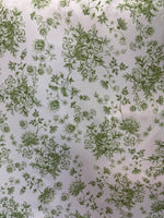 Load image into Gallery viewer, Green Floral Toile Polyester Poplin Fabric —Bouquet Print on White, Sold by the Yard,Sewing Fabric, Dresses
