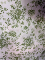 Load image into Gallery viewer, Green Floral Toile Polyester Poplin Fabric —Bouquet Print on White, Sold by the Yard,Sewing Fabric, Dresses
