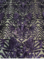 Load image into Gallery viewer, Sequin Fabric Plum 4 way Stretch Snowflake  Geometric Shinny Sequin Sold fabric by the yard 54" Wide
