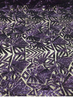 Load image into Gallery viewer, Sequin Fabric Plum 4 way Stretch Snowflake  Geometric Shinny Sequin Sold fabric by the yard 54" Wide

