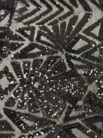 Load image into Gallery viewer, Sequin Fabric Black 4 way Stretch Snowflake  Geometric Shinny Sequin Sold fabric by the yard 54" Wide
