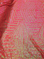 Load image into Gallery viewer, Sequins Lace Hot Pink Geometric Designer Bombshell Stretch Sequins  Sold By The Yard

