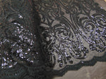 Load image into Gallery viewer, Black Art Nouveau Sequin Damask Lace Mesh Back  52" Wide || Fabric by the Yard
