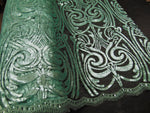 Load image into Gallery viewer, Mint Art Nouveau Sequin Damask Lace Mesh Back  52" Wide || Fabric by the Yard
